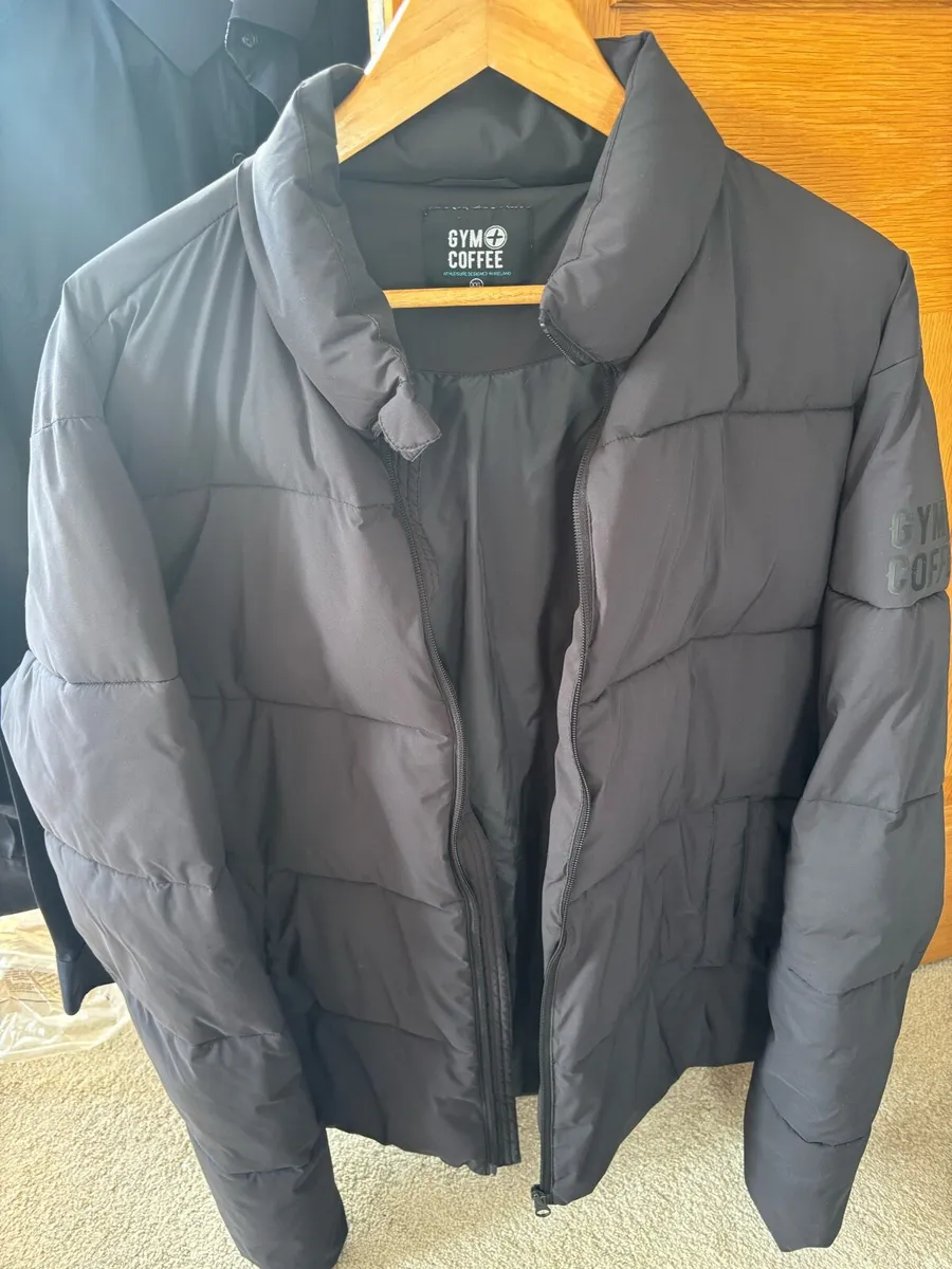 Mens Gym+ Coffee puffa jacket - Image 1