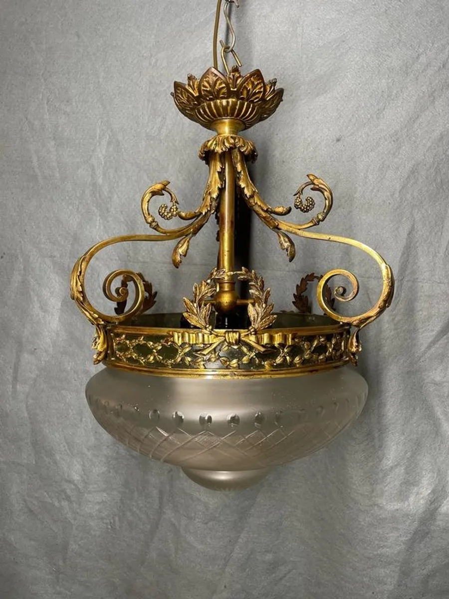 Antique French Gilt Bronze Pendant Light - Image 2