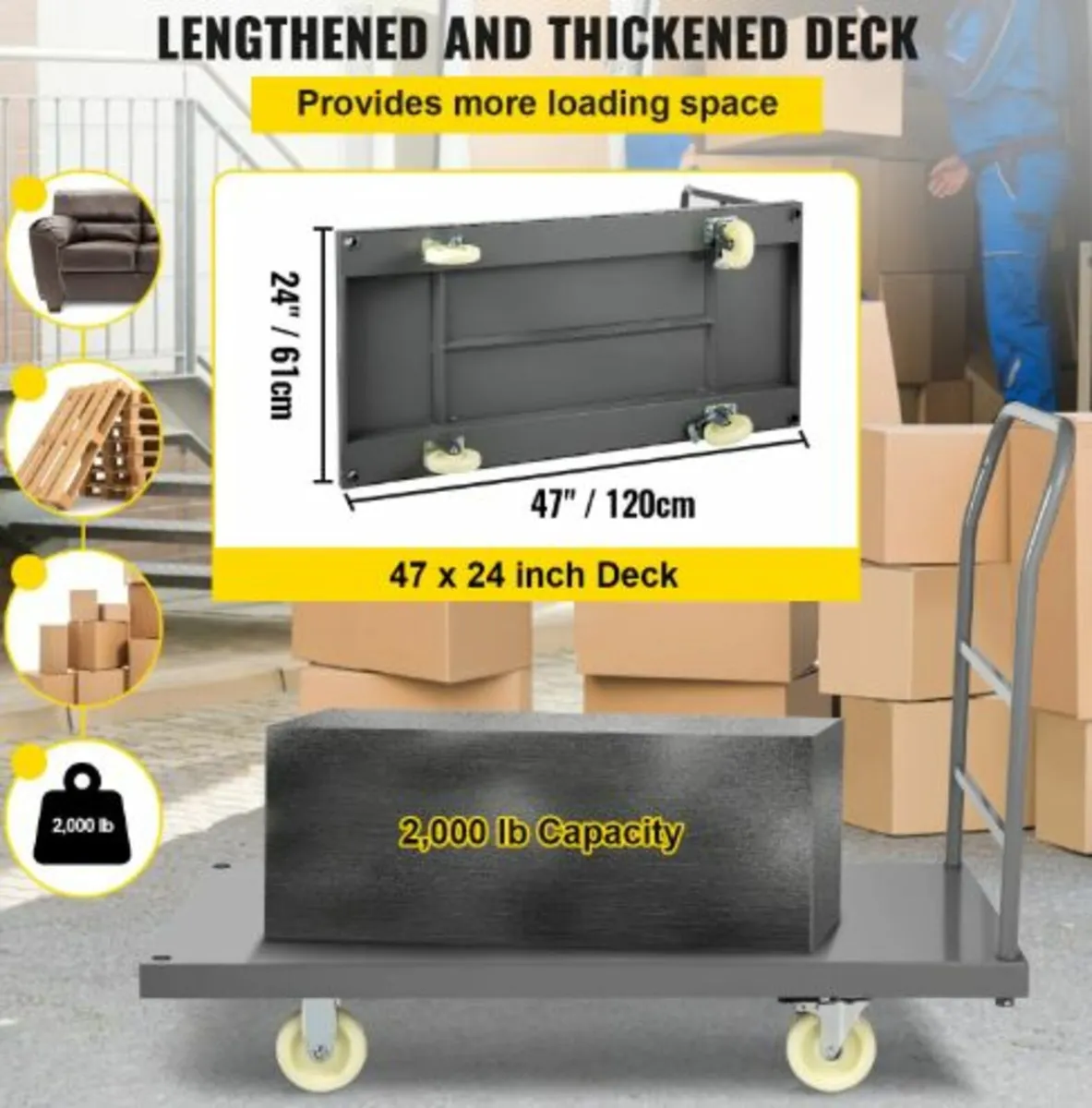 Platform Truck, 907.2 kg Capacity Steel flatbed - Image 4
