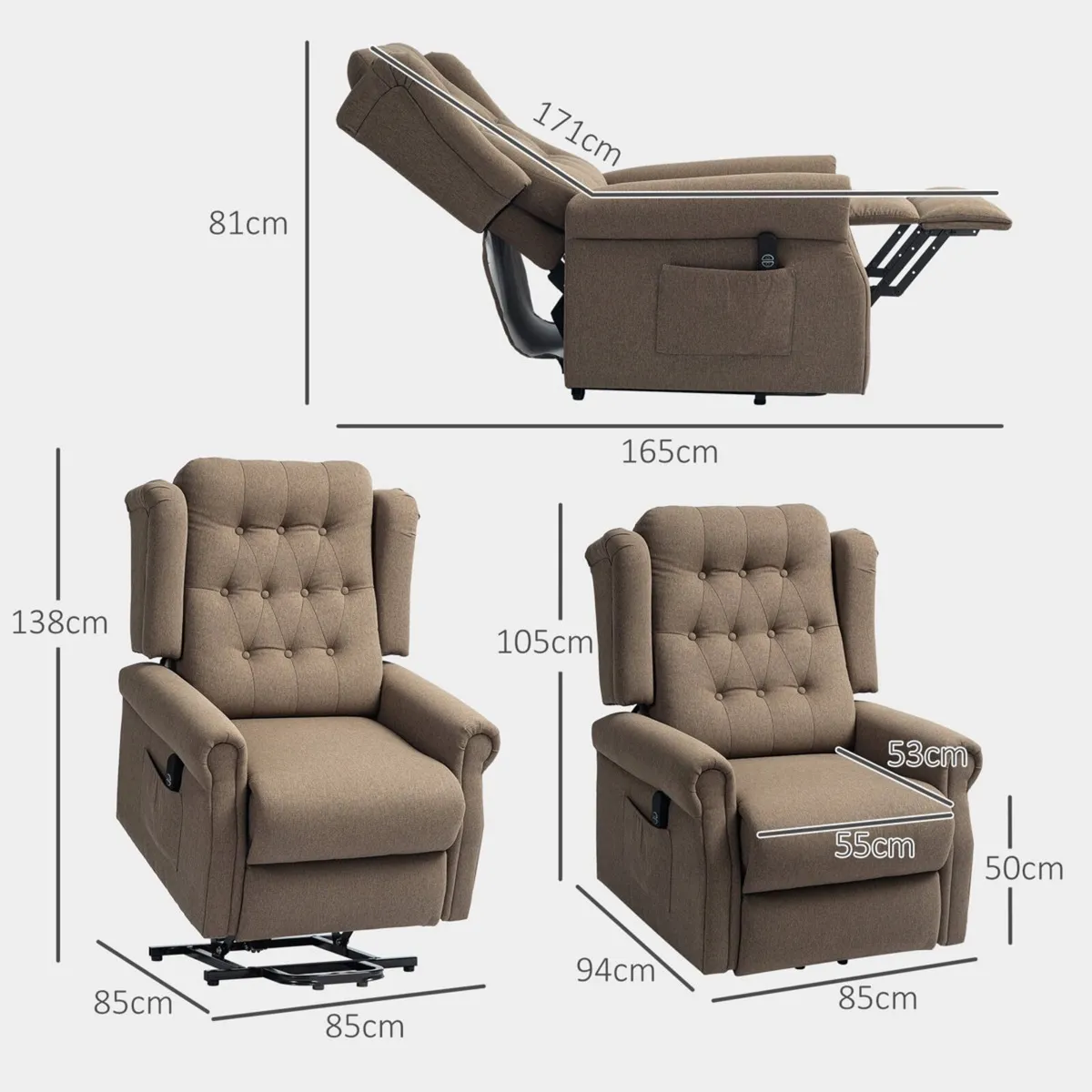 Upholstered Electric Recliner + Riser Chair - Image 1