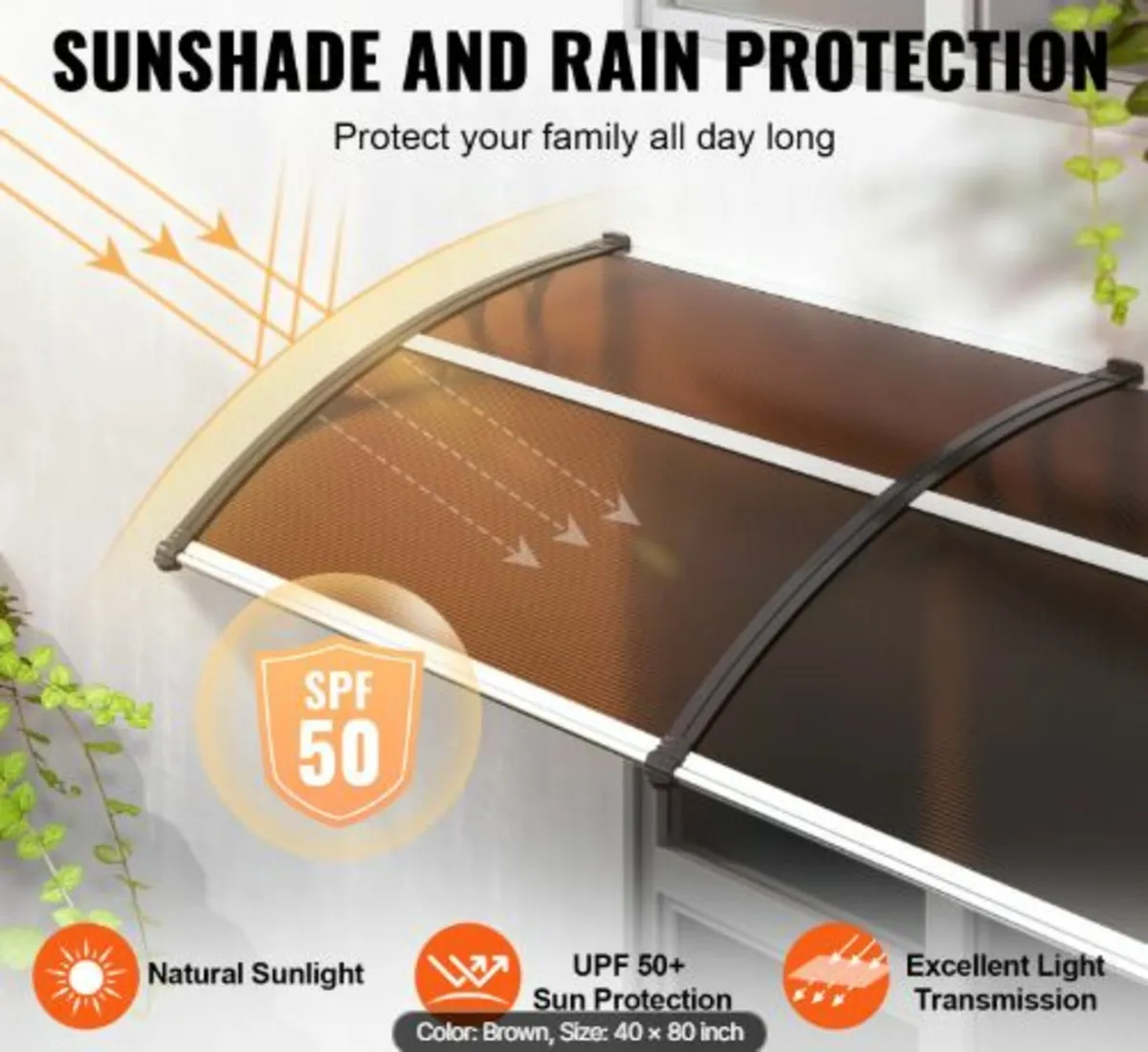 Window Door Awning Canopy 80" x 40", UPF 50+ - Image 2
