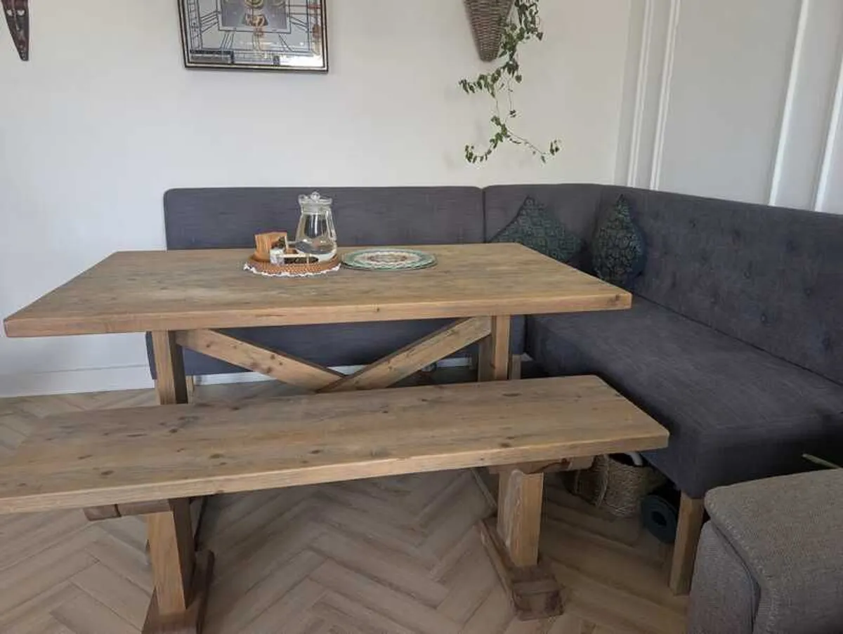L shaped Dining Table with corner Bench Bespoke - Image 1