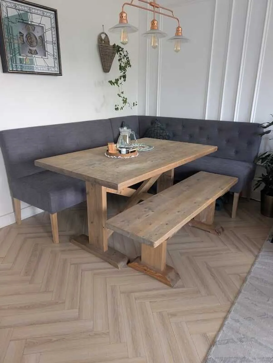 L shaped Dining Table with corner Bench Bespoke - Image 3