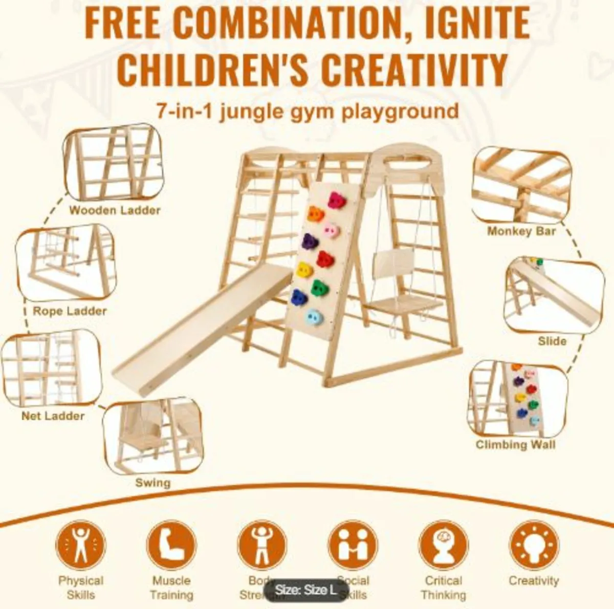Indoor Jungle Gym,7-in1 Toddler Indoor Playground - Image 3