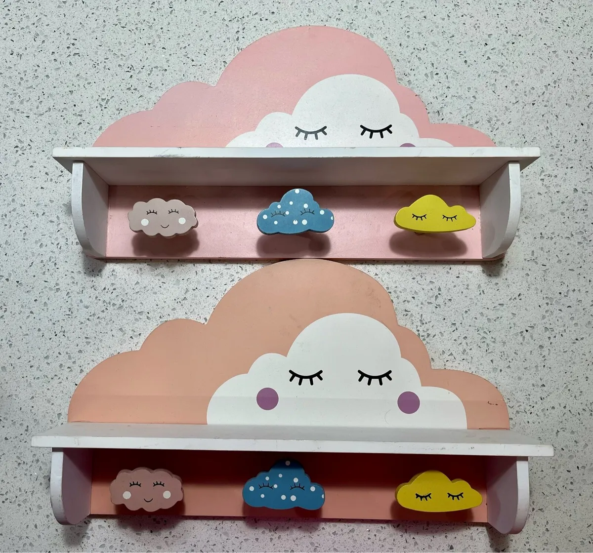 2 kids cloud shelves with hooks