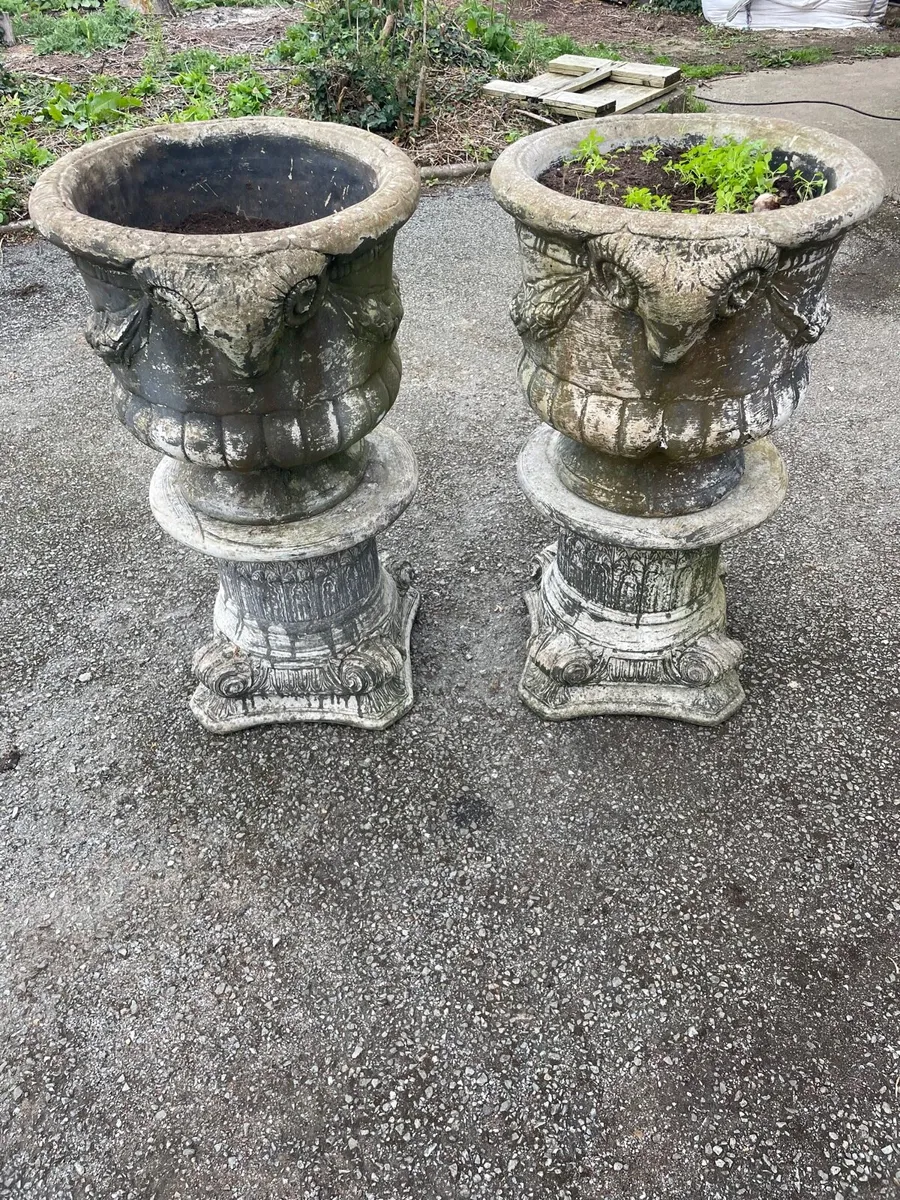2 x heavy concrete pots + stands - Image 3