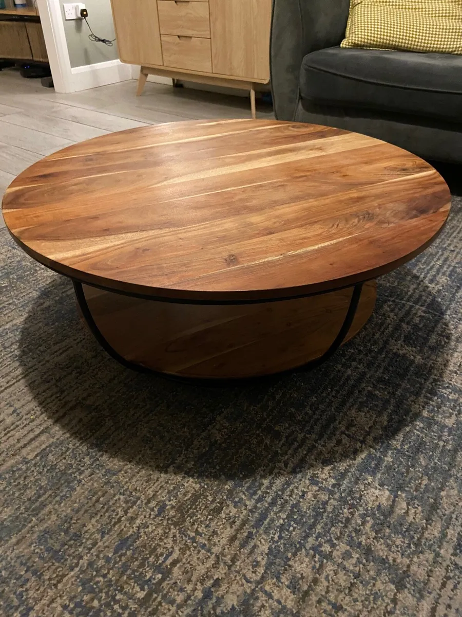 Acacia Wood Round Top Coffee Table - Image 4