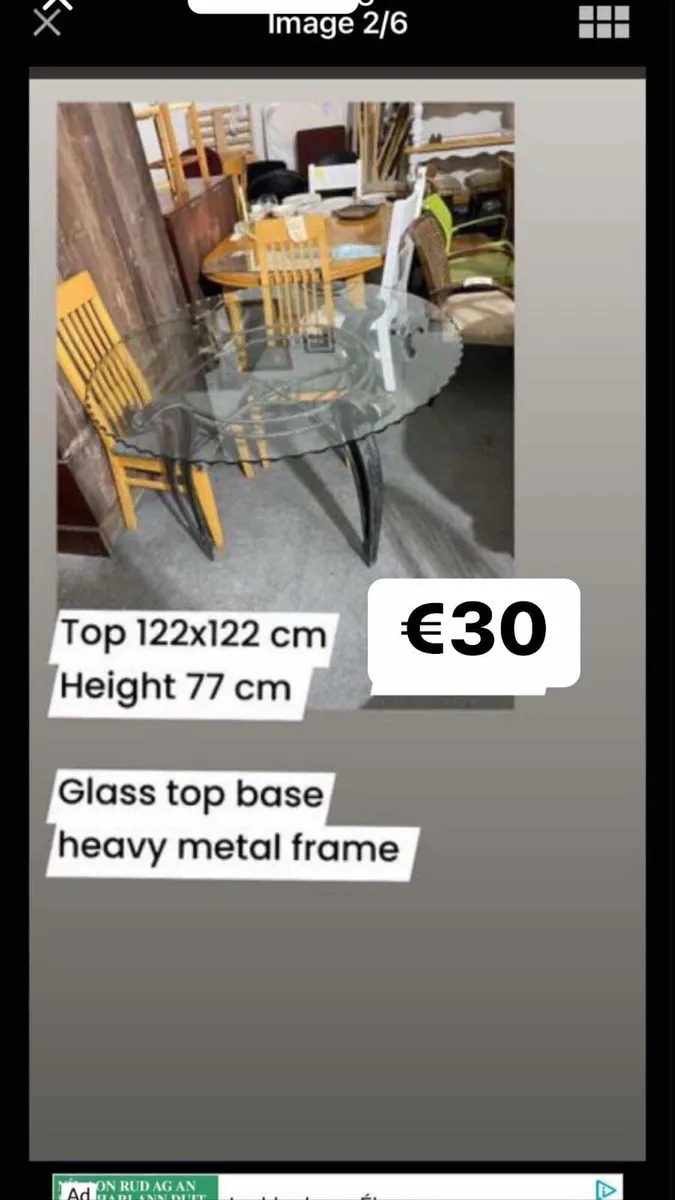 Cast iron base + glass top table kitchen or garden - Image 2