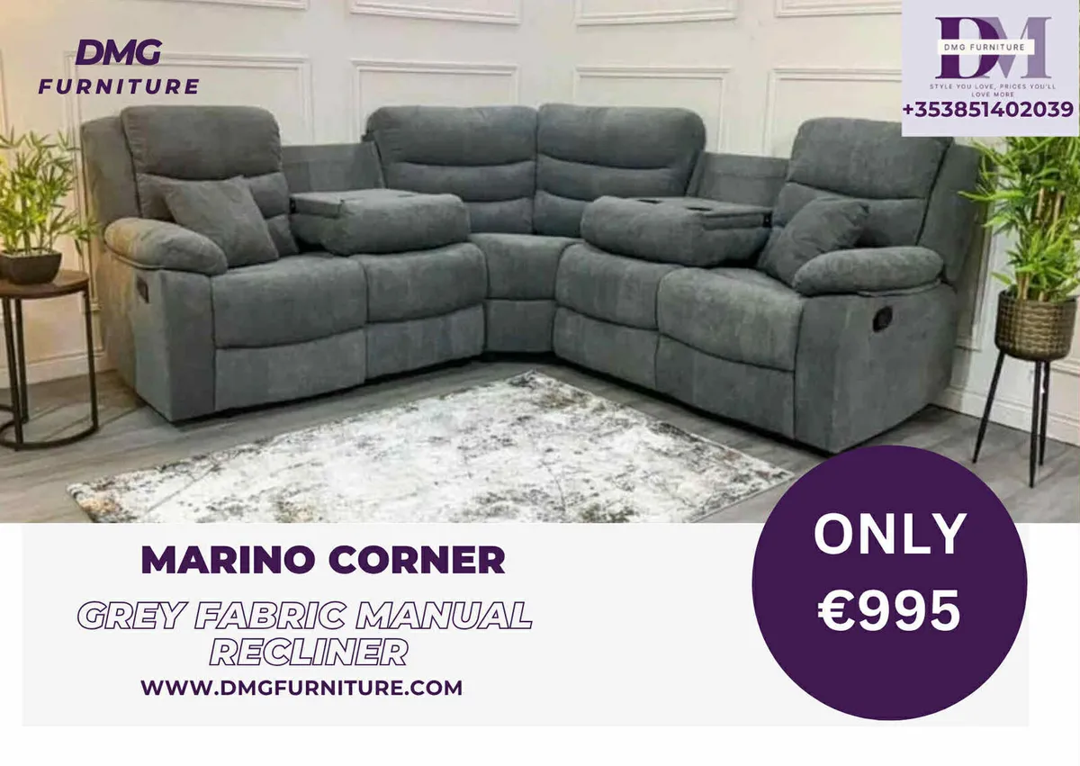 New Marino Grey Fabric Corner Recliner Sofa - Image 1