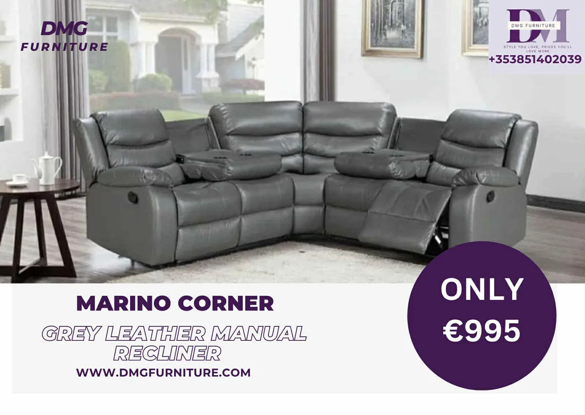 New Marino Grey Fabric Corner Recliner Sofa - Image 2