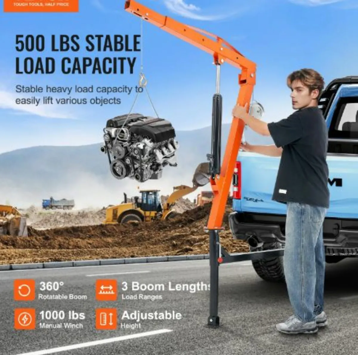 Hydraulic Pickup Truck Crane, 500 lbs Capacity, - Image 3