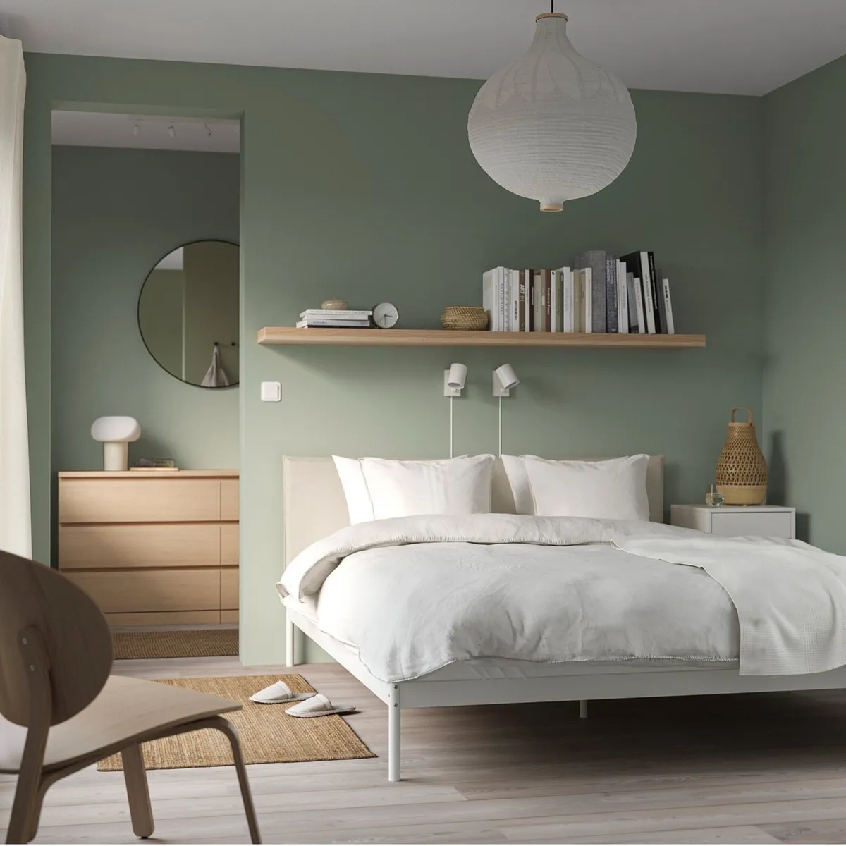 Bed frame white/beige standard king, IKEA as new - Image 1