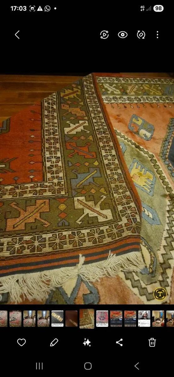Antique wool hand knotted large rug 9ft6x8ft.. - Image 2