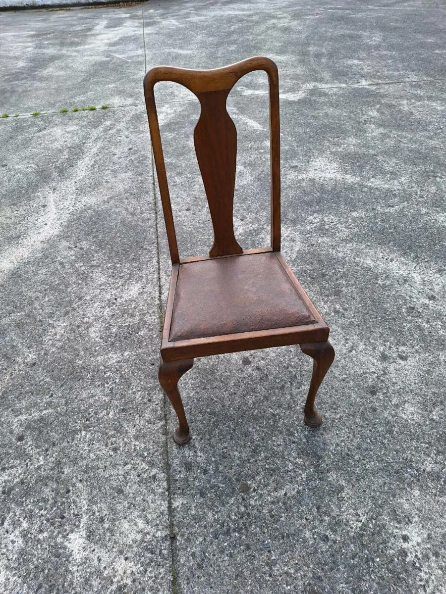 Vintage chair with brown leather seat - Image 1