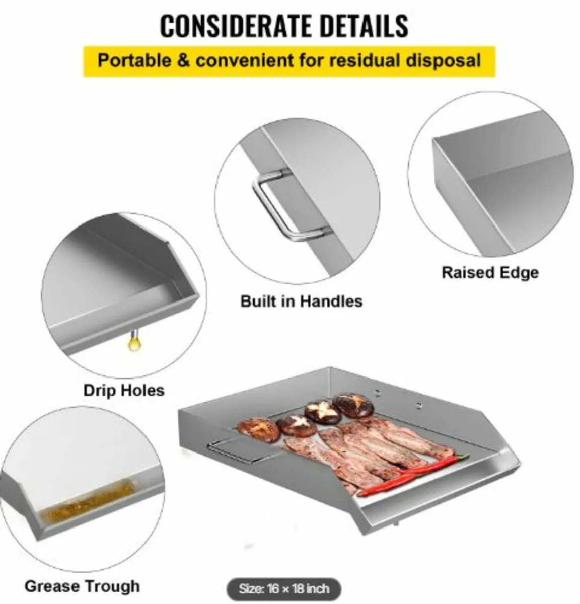Square Grill Plate 16 x 18 Inch Stainless Steel - Image 3