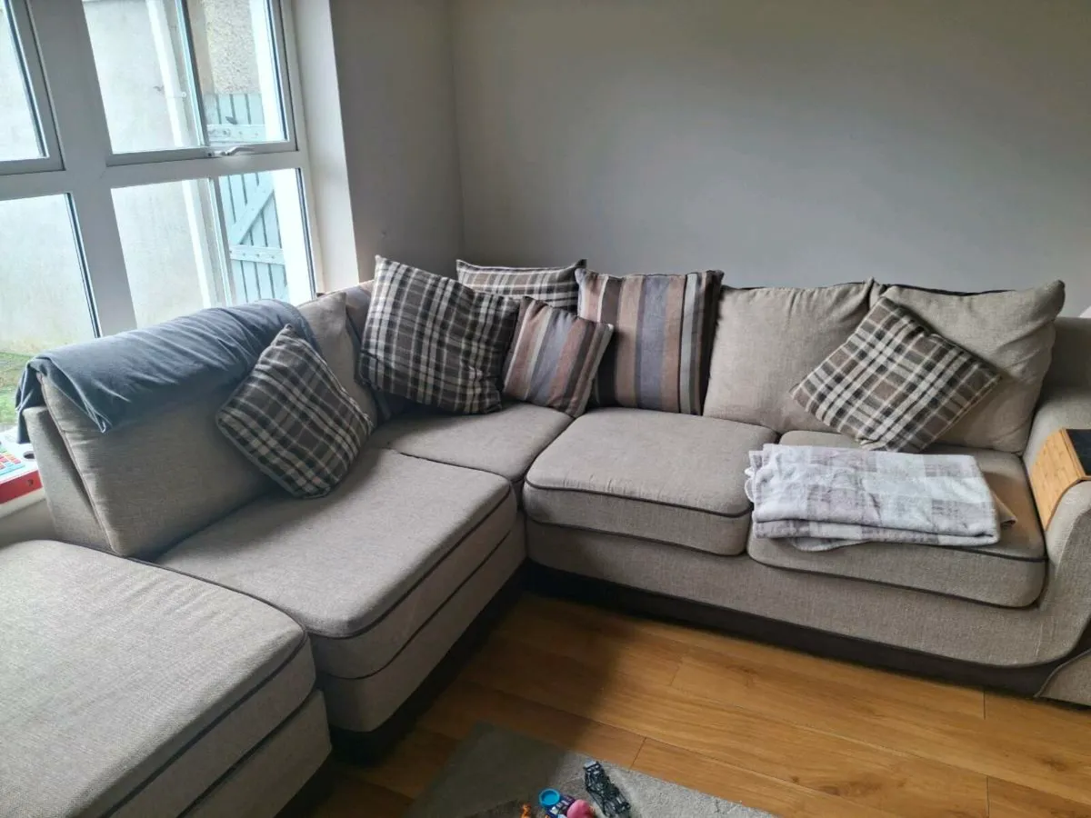 L-shaped Couch with Pouffe And Chair - Image 1