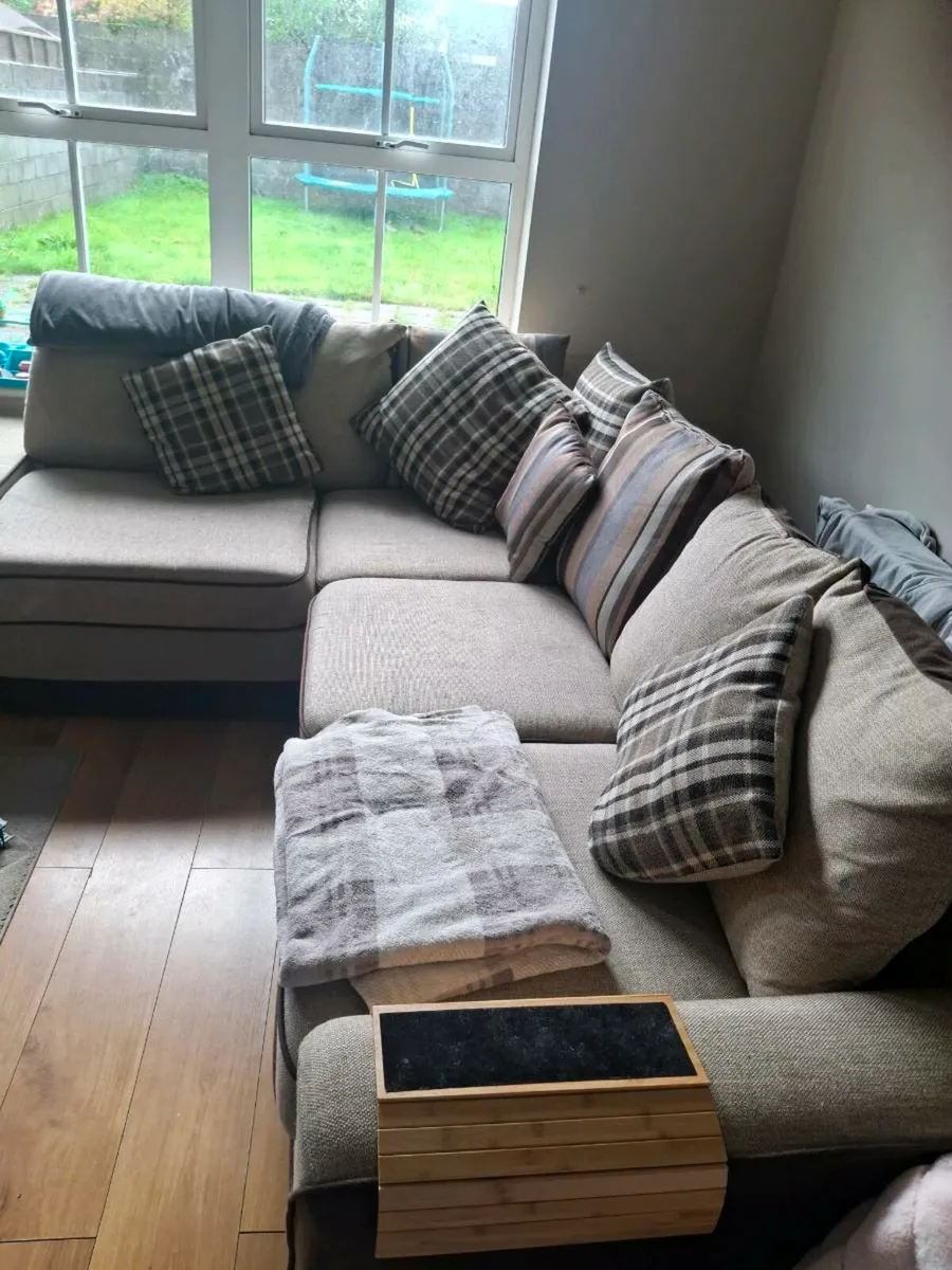 L-shaped Couch with Pouffe And Chair - Image 2