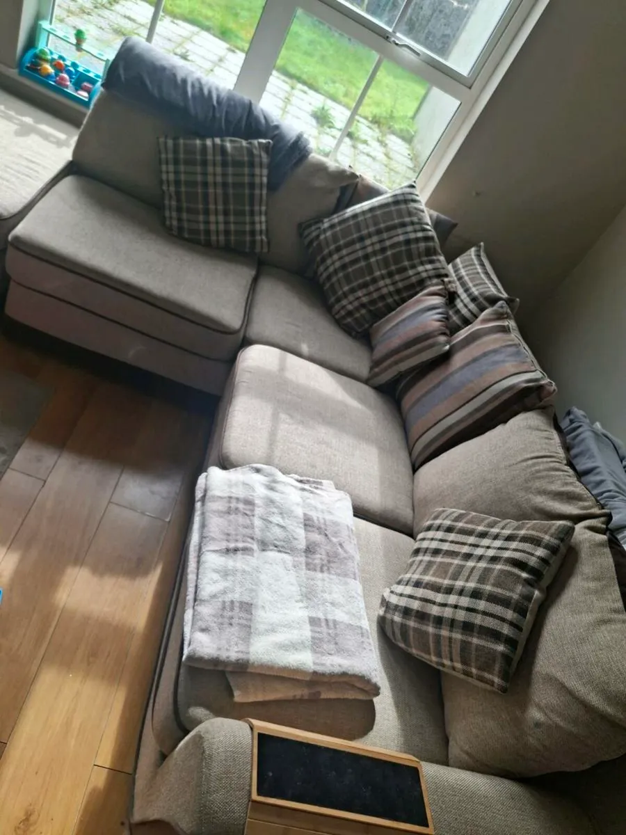 L-shaped Couch with Pouffe And Chair - Image 4