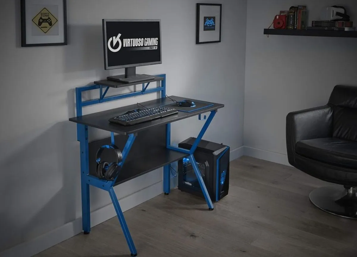 Virtuoso Black & blue Gaming Desk - Image 1