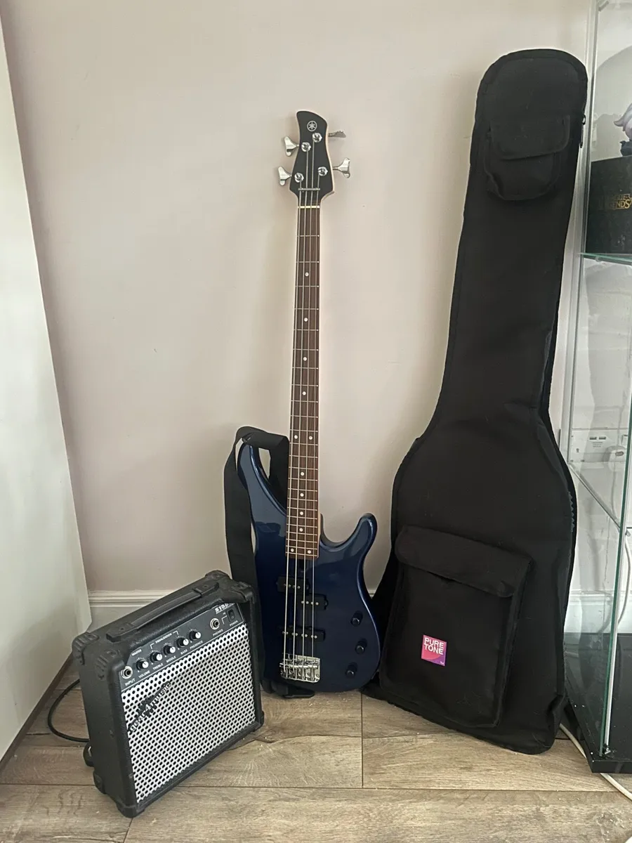 Electric Bass guitar, bag and amp
