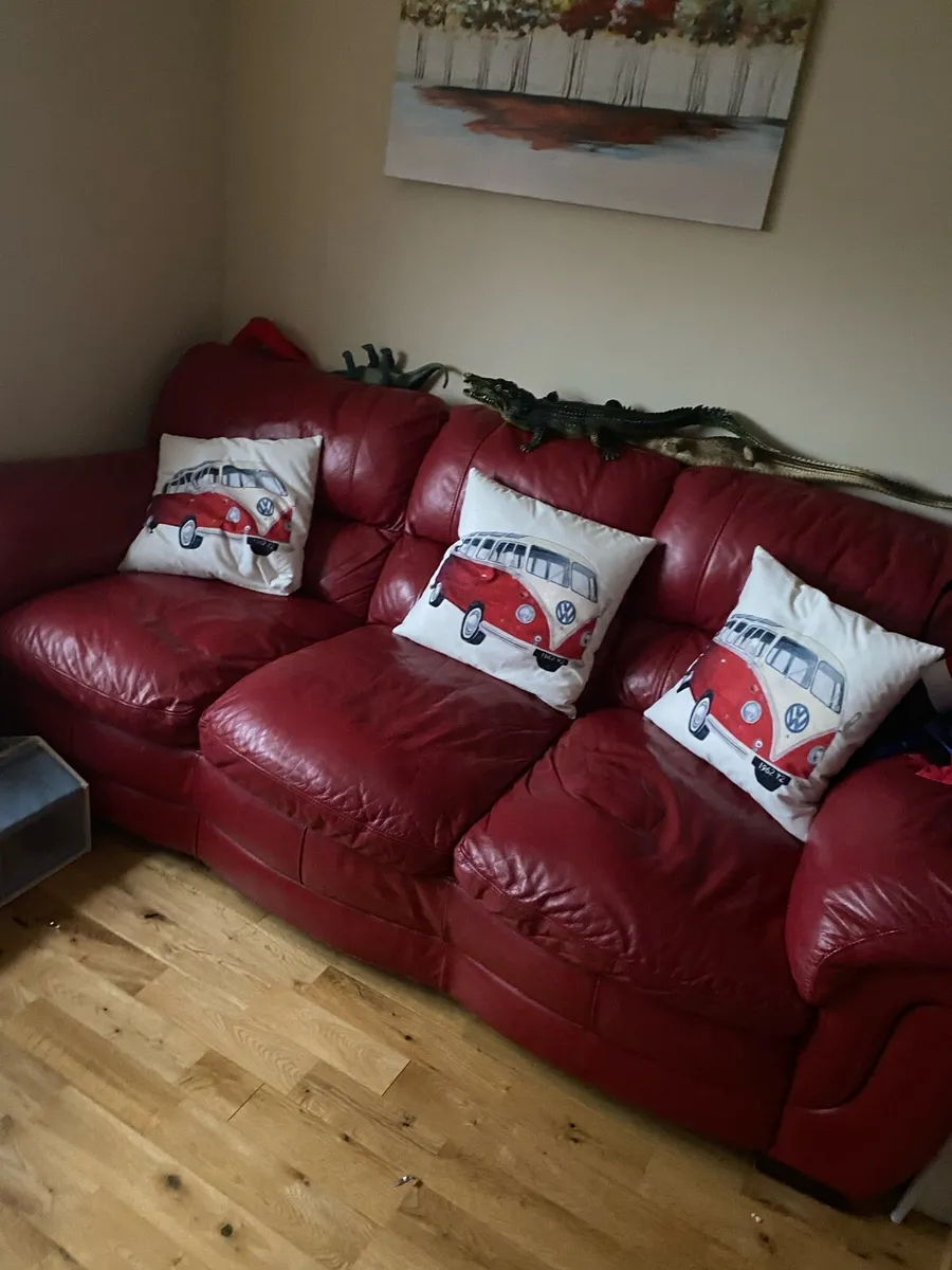 Red leather sofa - Image 1