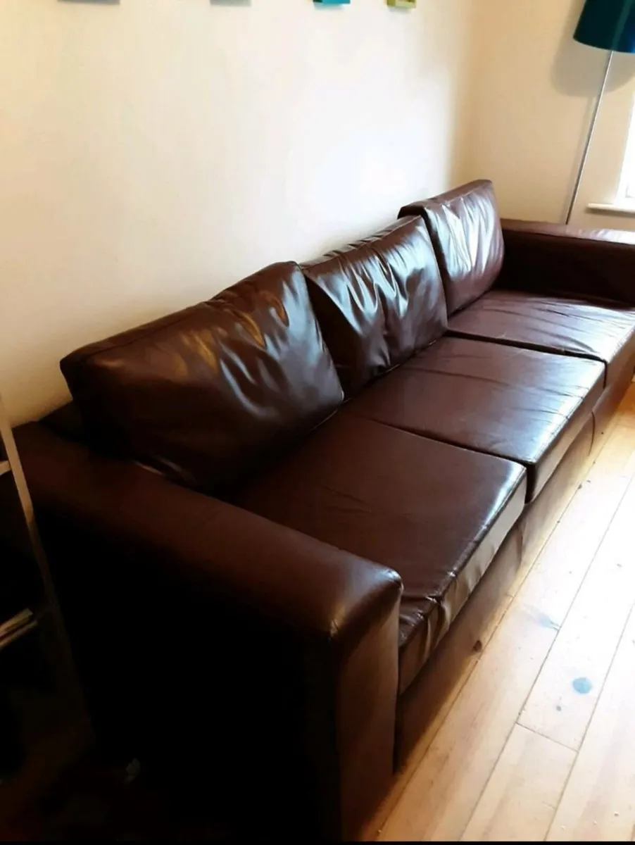 Large Chocolate Brown Leather Sofa - Image 1