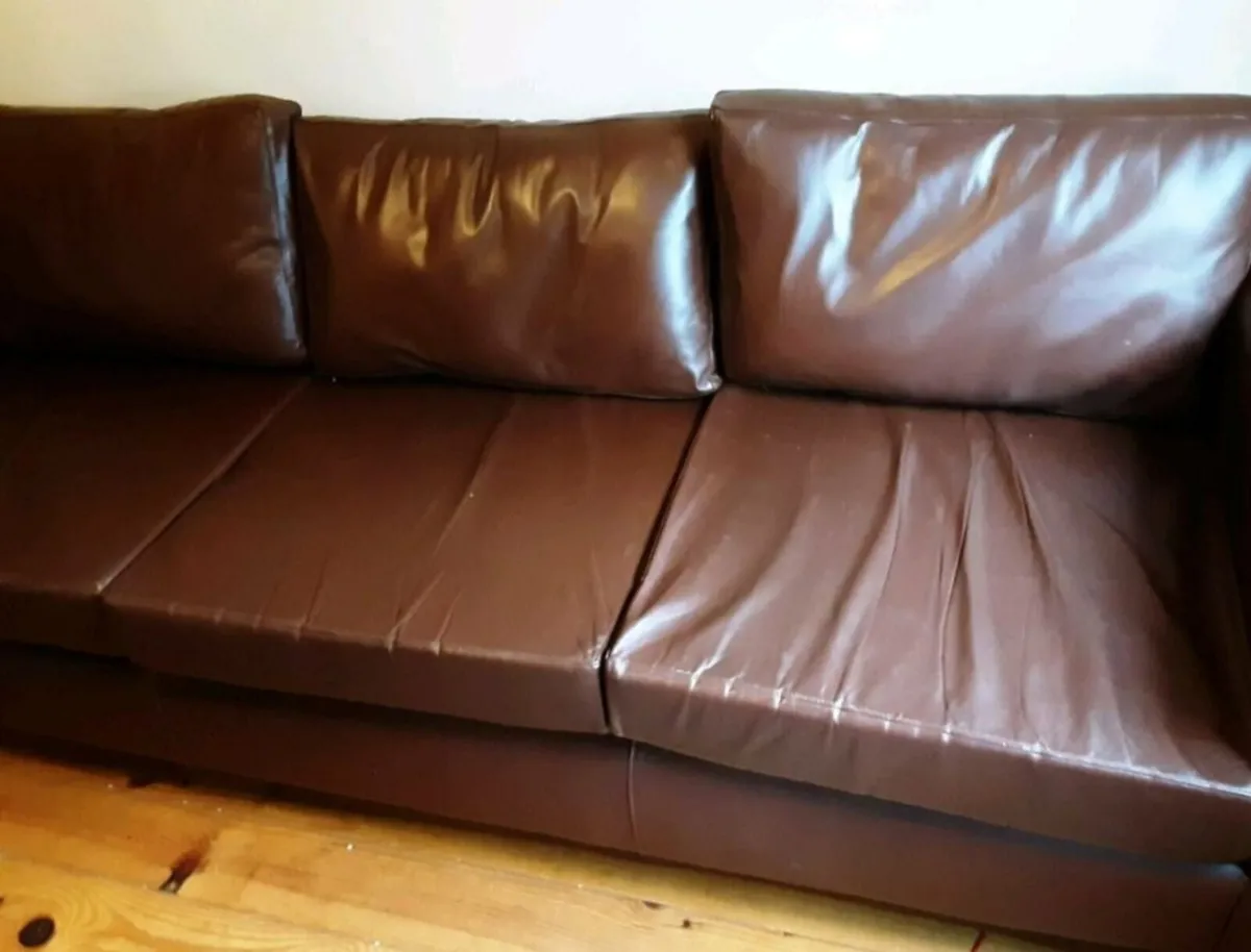 Large Chocolate Brown Leather Sofa - Image 3
