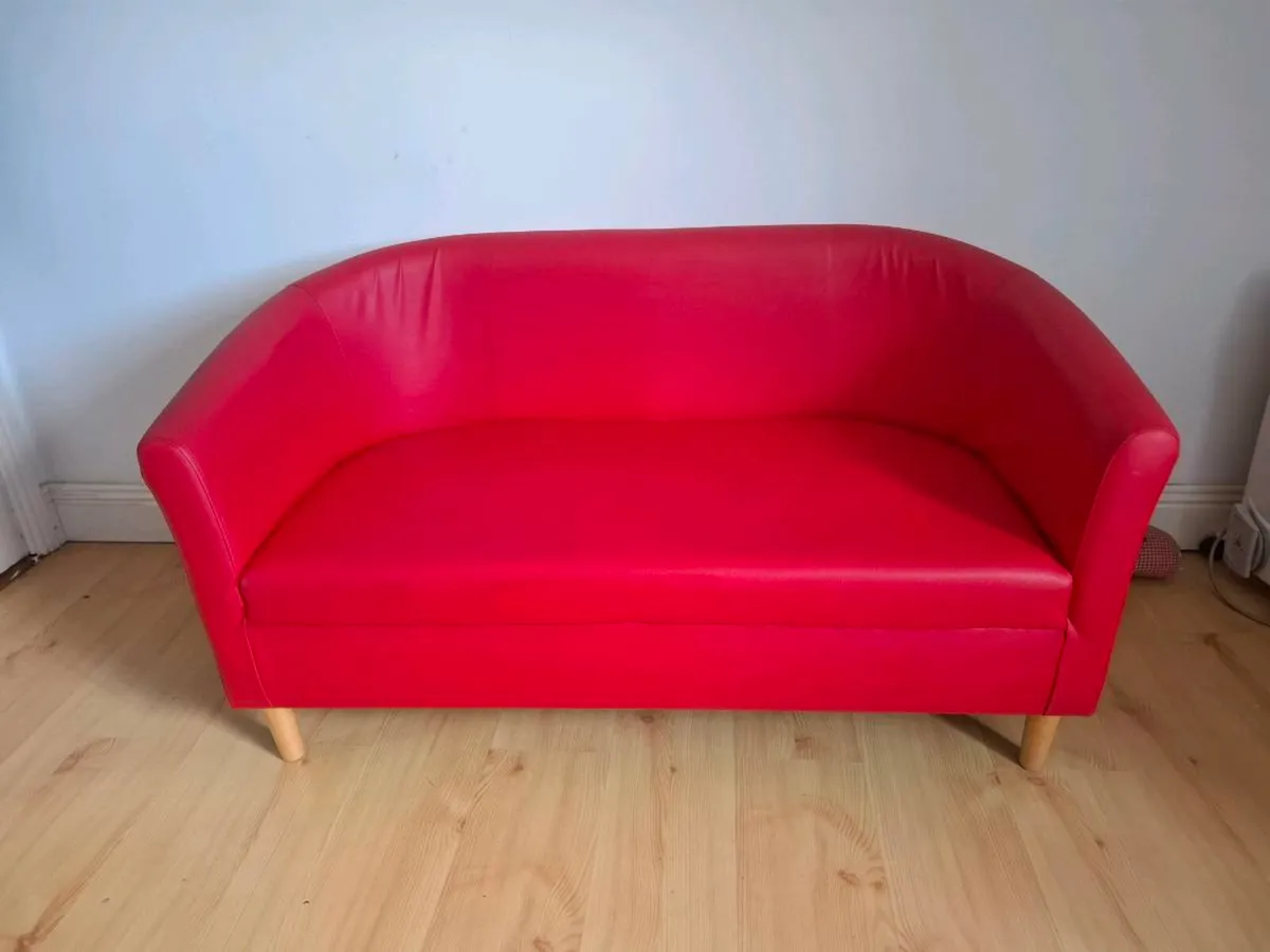Red Two Seater Faux Leather Sofa - Image 1