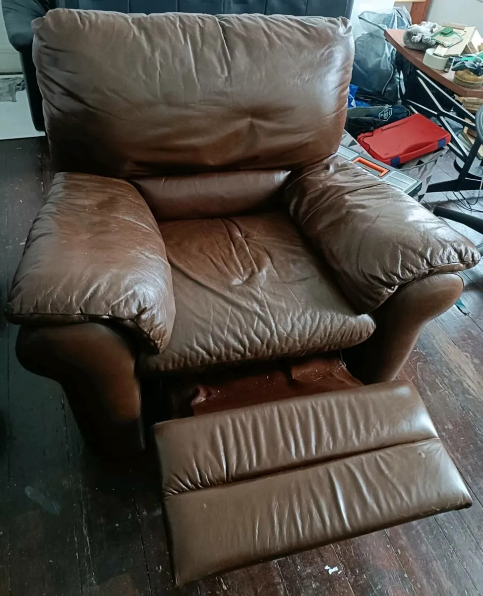 Leather Recliner Single Brown Chair - Image 1