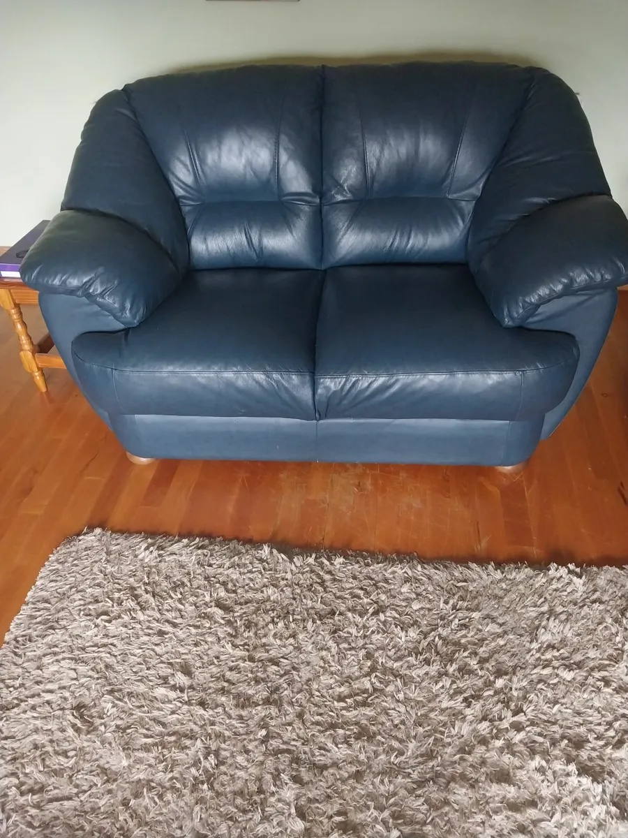 2 x navy blue Nappa Italian leather sofas - Image 1