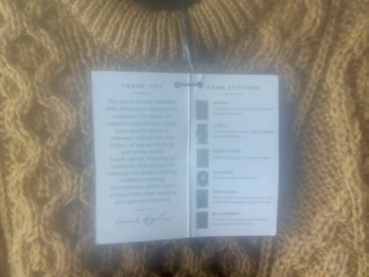 ARAN MUSTARD 100% WOOL JUMPER SIZE 100-12 NEW - Image 3