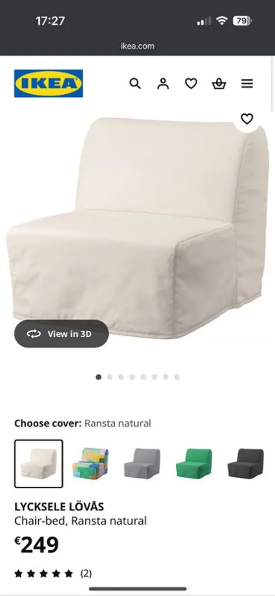 Lycksele ikea single folding bed chair with cover - Image 1