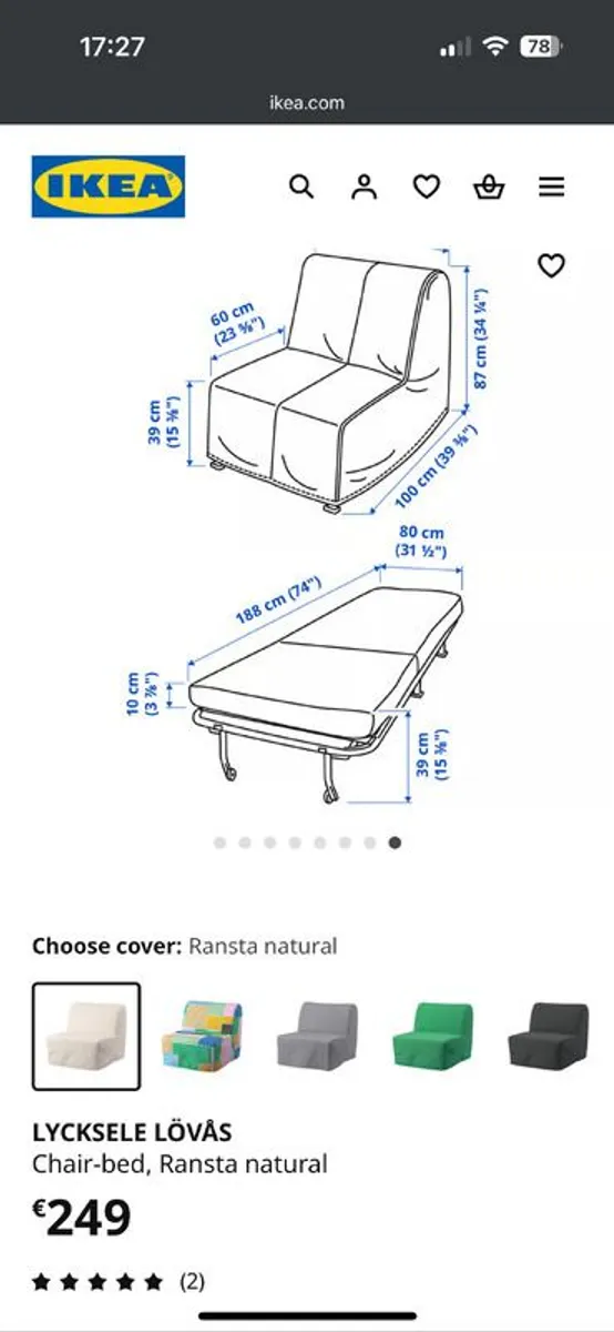 Lycksele ikea single folding bed chair with cover - Image 3