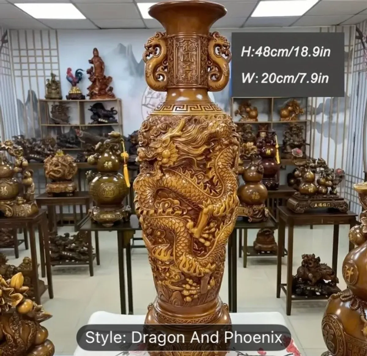 Oriental dragon themed pair vases hand painted - Image 2