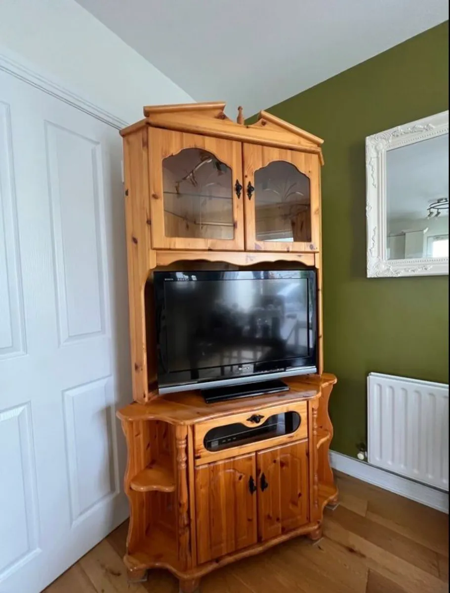 Solid Pine Corner TV Unit with Cabinet