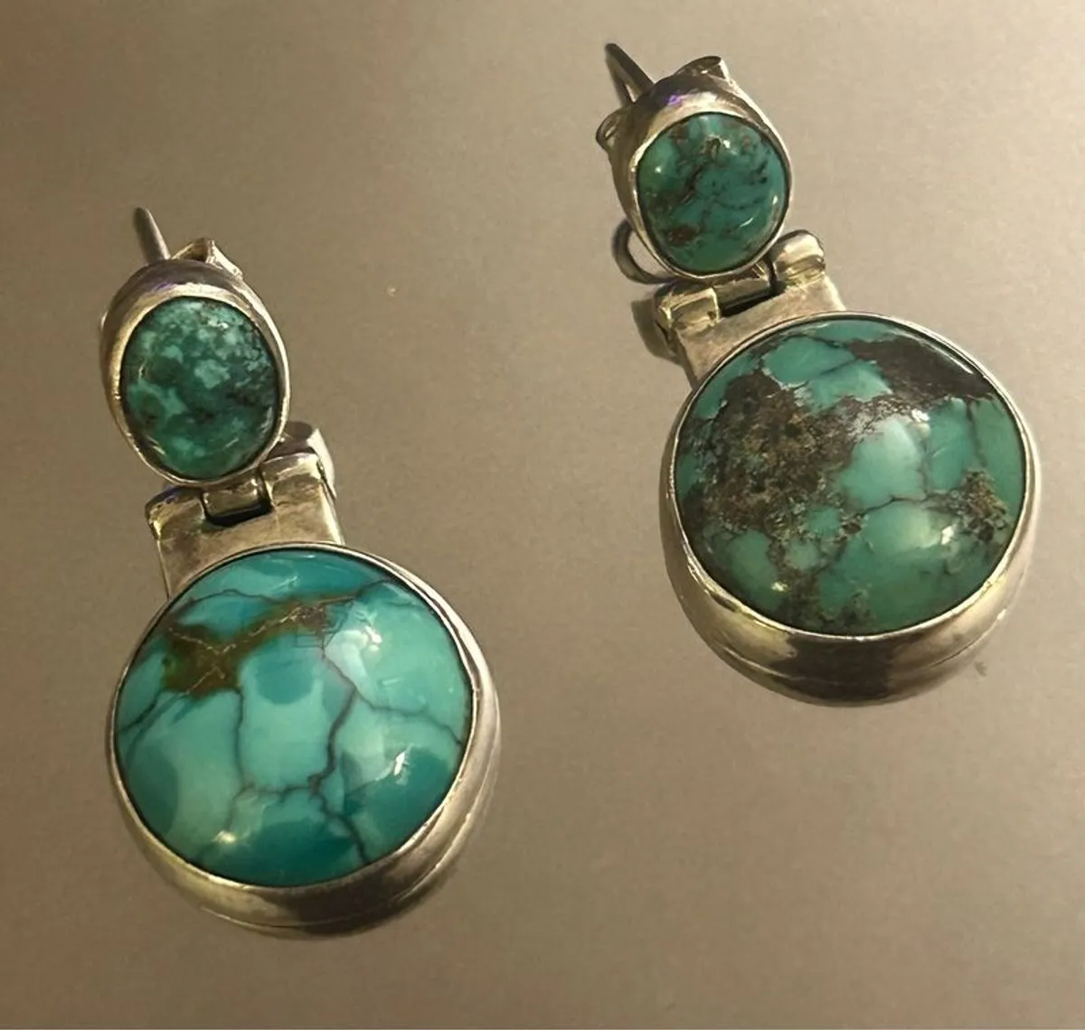 Turquoise & Silver artisan handmade Mexican earrings - Image 1