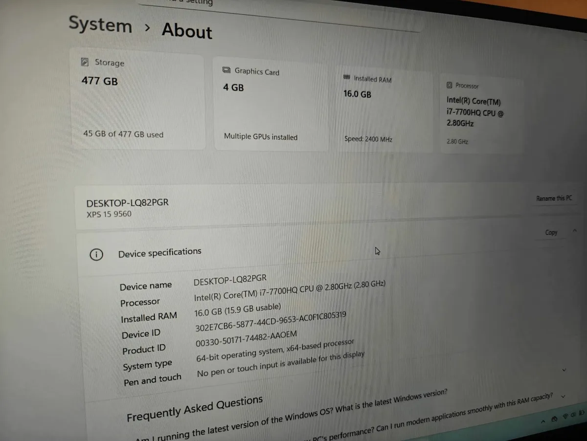 DEL XPS 15 9560 Core i7-7700HQ, 16GB RAM, 512GB SS - Image 2