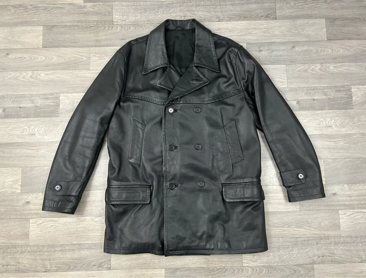 Reiss London Heavyweight Leather Pea Coat Jacket - Image 1