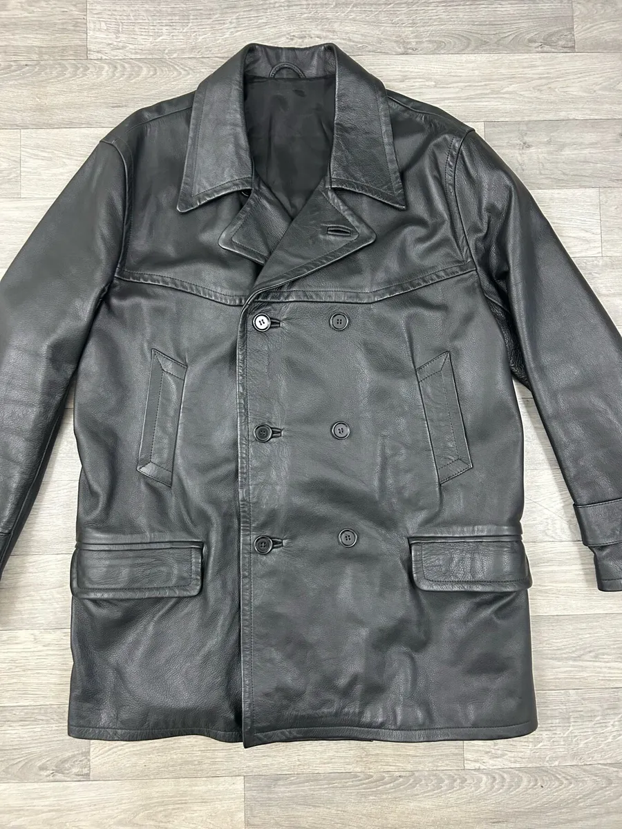 Reiss London Heavyweight Leather Pea Coat Jacket - Image 2