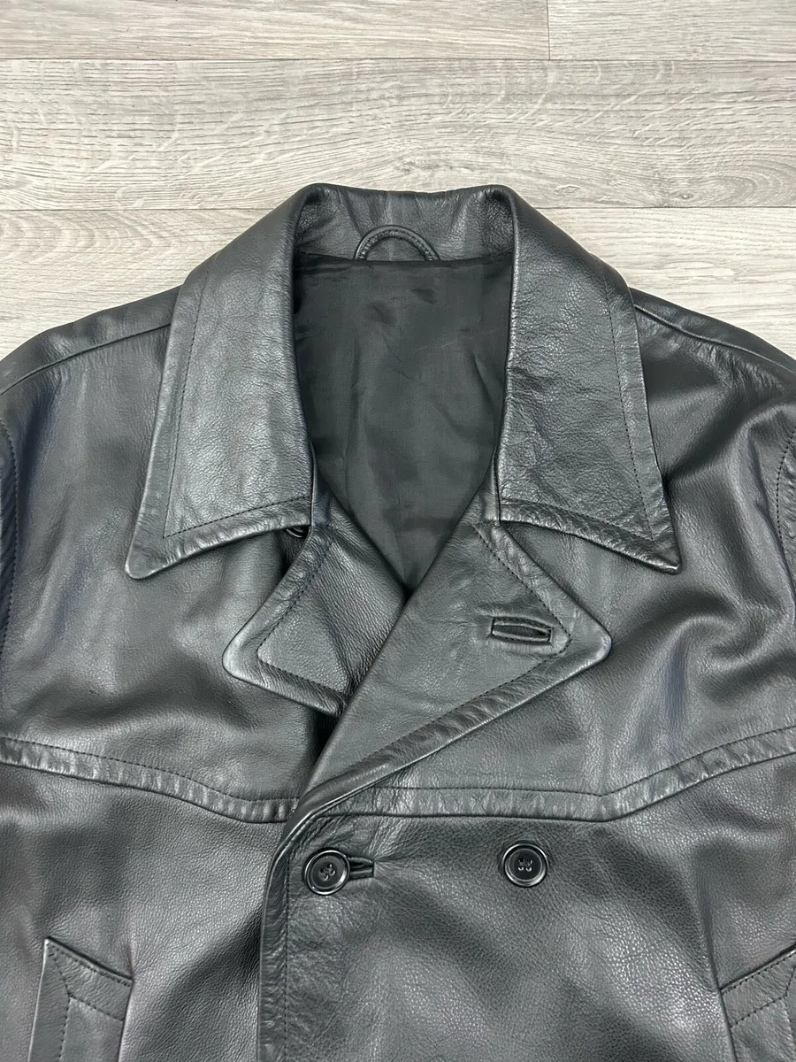Reiss London Heavyweight Leather Pea Coat Jacket - Image 3