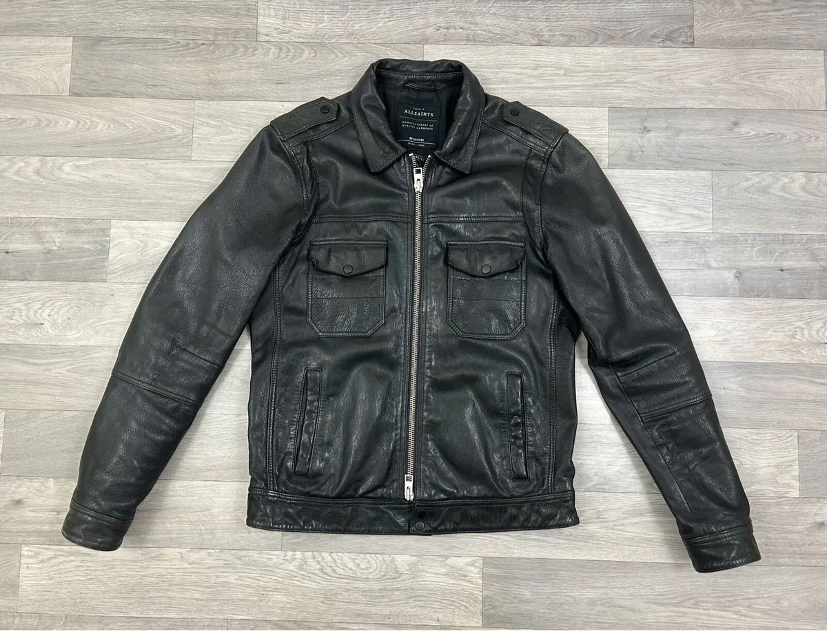All Saints Heavyweight Leather Biker Jacket Mens M - Image 1