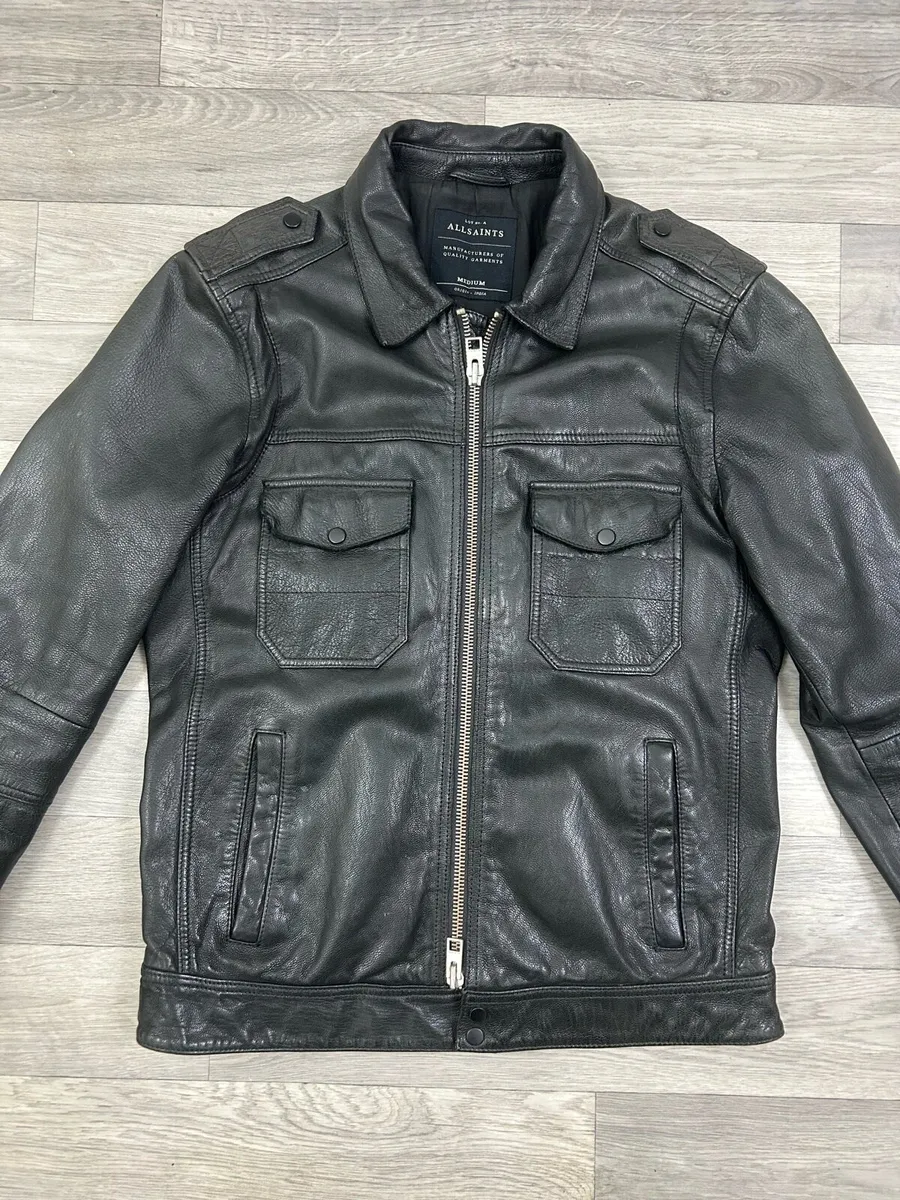 All Saints Heavyweight Leather Biker Jacket Mens M - Image 2