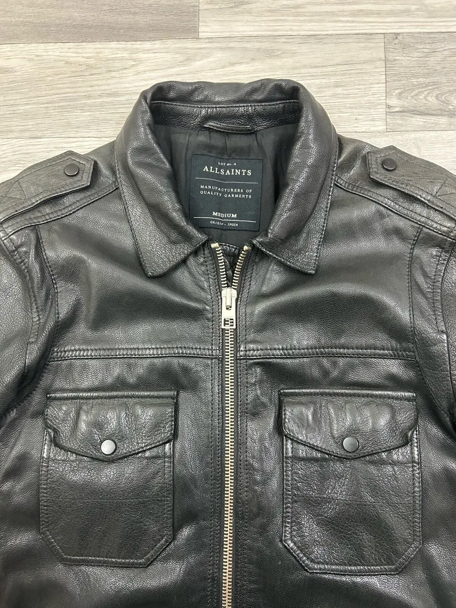 All Saints Heavyweight Leather Biker Jacket Mens M - Image 4