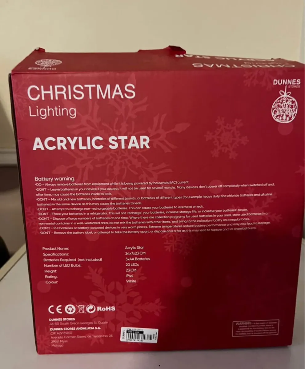 Dunnes LED Acrylic Star-New in box - Image 2