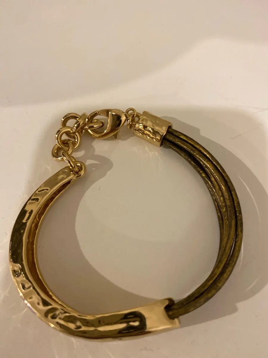 Gold tone braclet with leather strap Brand new - Image 3