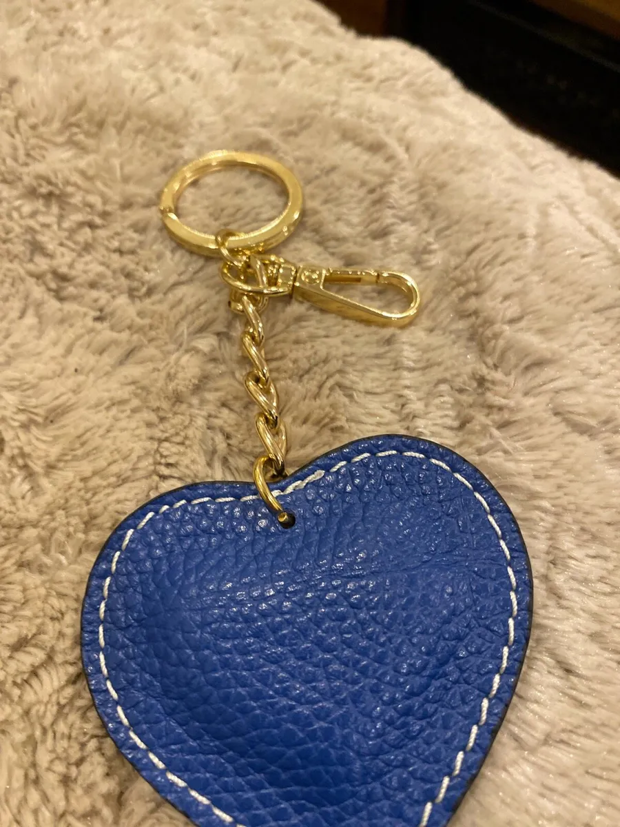 Blue leather pebble key ring