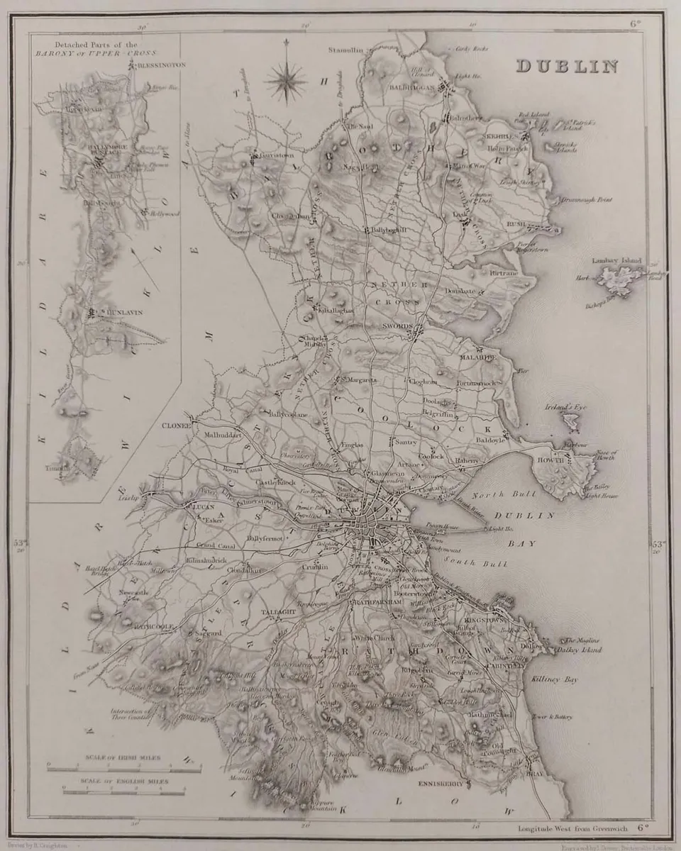Dublin 1837 Antique Map Including Baronies - Image 2
