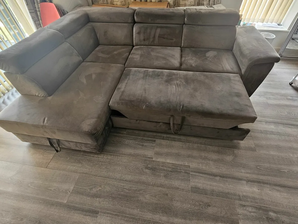 L-Shaped Grey Sofa Bed with inbuilt Storage - Image 1