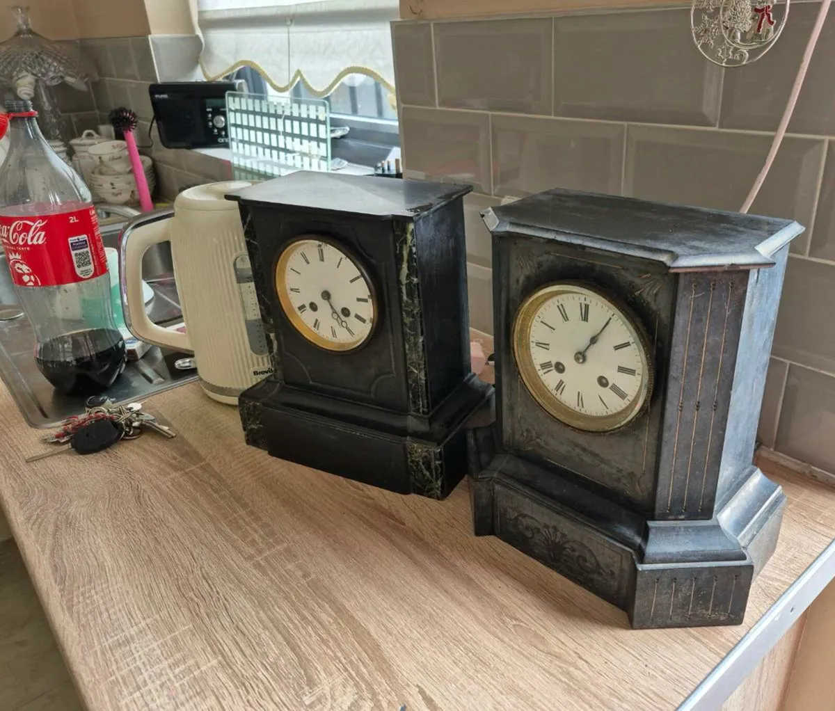 2 ANTIQUE CLOCK VICTORIAN FRENCH HEAVY SOLID MARBL - Image 1