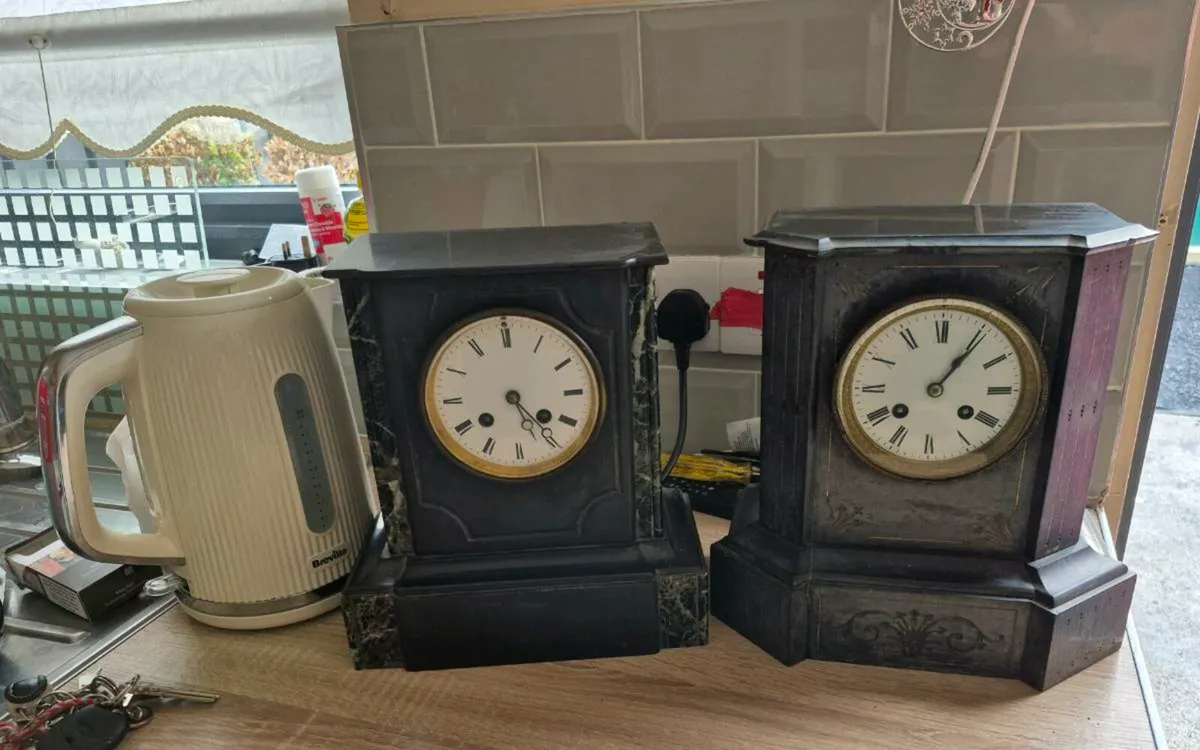 2 ANTIQUE CLOCK VICTORIAN FRENCH HEAVY SOLID MARBL - Image 3